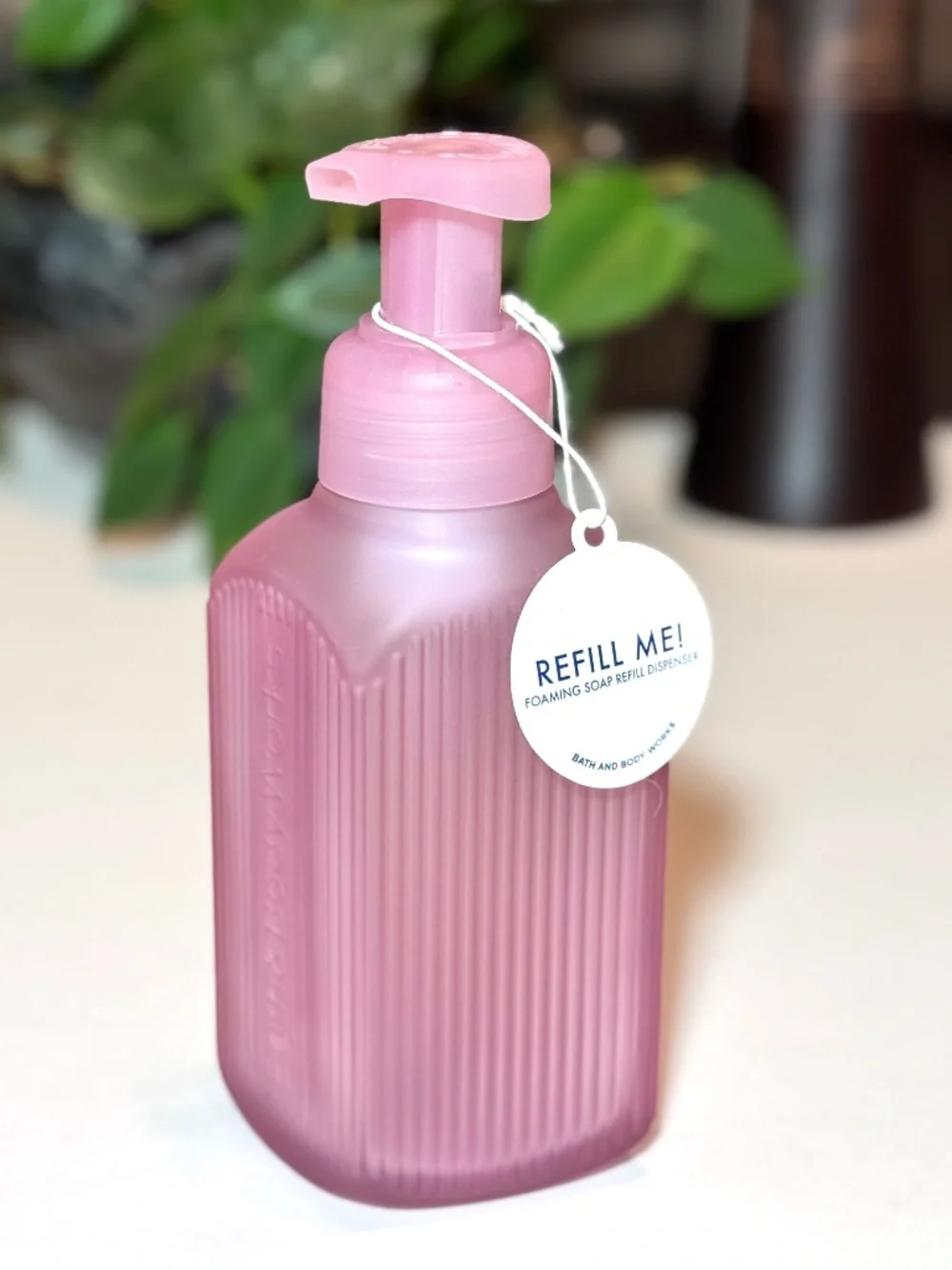 Pink RIBBED GLASS Foaming Hand Soap Dispenser